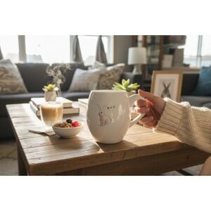 Rae Dunn Style Bunny Coffee Mug Unisex Large White Pink NWOT Easter Hop